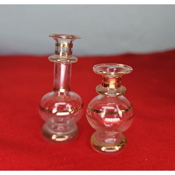 Crystal Bud Vase Set of 3 Gold 24K Trim Mini Footed Slender Flute - Picture 4 of 13